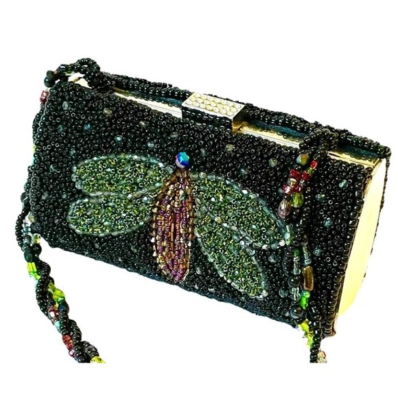 Handmade Bags Vtg Handmade Black Color Accents Beaded Dragonfly